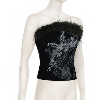 Butterfly print fluffy tube top