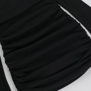 Long flared sleeve off shoulder drawstring mini dress-final-sale