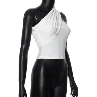 One shoulder irregular ruched solid crop top