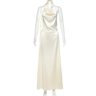 Halter cowl neck ruched backless maxi skirt set