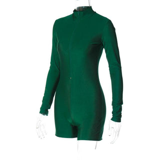 Zip-up solid long sleeve high neck romper