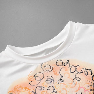 Short sleeve dog print bowknot crop top