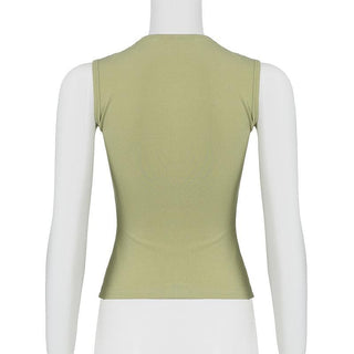 Notch neck print contrast tank top
