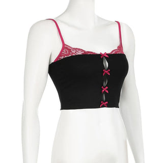 Lace hem bowknot backless cami top