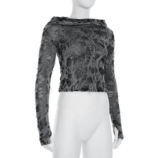 Hoodie long sleeve hollow out cut out top