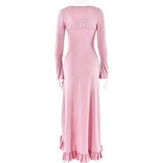 Long sleeve ruffle slit lace hem shrug 2 piece maxi dress