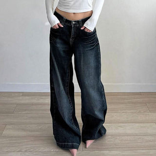 Button zip-up pocket contrast low rise jeans