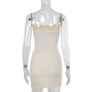 U neck beaded flower pattern mesh cami mini skirt set