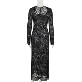 Long sleeve u neck lace slit maxi dress