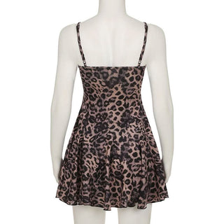 V neck lace hem leopard print cami mini dress