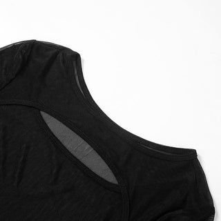 Long sleeve ruched sheer mesh solid top