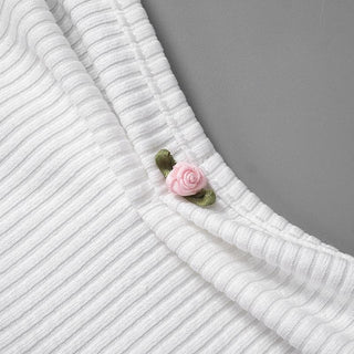 Cap sleeve lace flower embroidery ribbed top