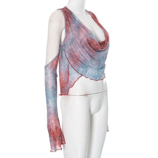 Cowl neck off shoulder ruffle top