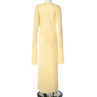 Long sleeve v neck button maxi dress