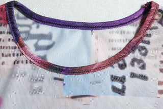 Long sleeve crewneck abstract mesh maxi skirt set