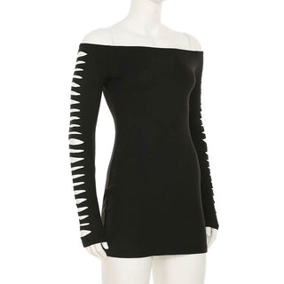 Off shoulder long sleeve hollow out cut out mini dress