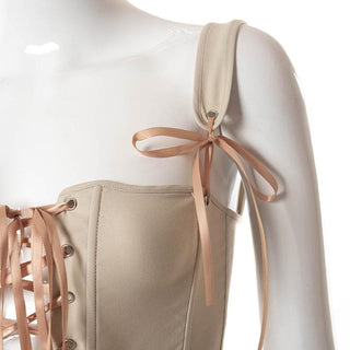 Lace up bustier backless stitch cami top
