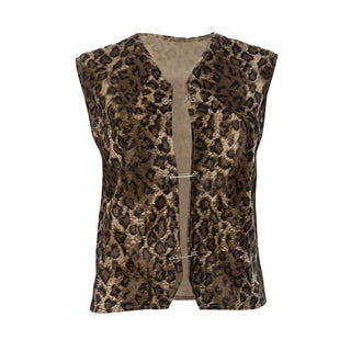 Leopard print v neck hollow out sleeveless vest cut out top