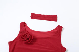 Cowl neck sheer mesh flower applique cami mini dress