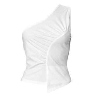 One shoulder ruched irregular solid backless top