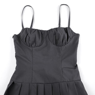 Sweetheart neck ruched pleated zip-up cami mini dress