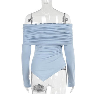 Long sleeve off shoulder irregular ruched top