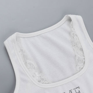 U neck "ME" beaded lace hem tank top
