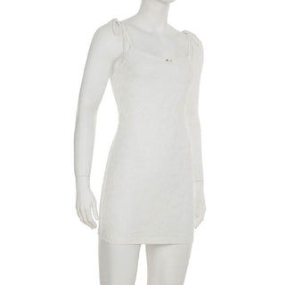 Lace u neck flower applique self tie cami mini dress