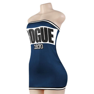 Letter print backless contrast tube mini dress