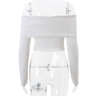 Off shoulder long sleeve knitted solid top