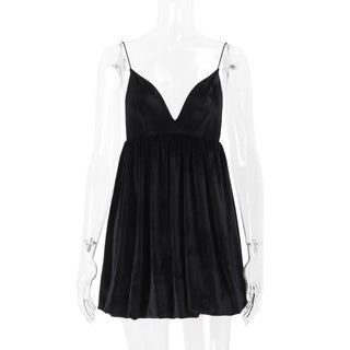 V neck velvet backless cami mini dress