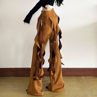 Button zip-up high rise solid straight leg pant