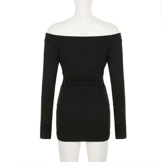 Off shoulder long sleeve beaded ruched mini dress