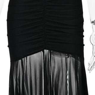 Off shoulder ruched mesh patchwork solid maxi dress-final-sale