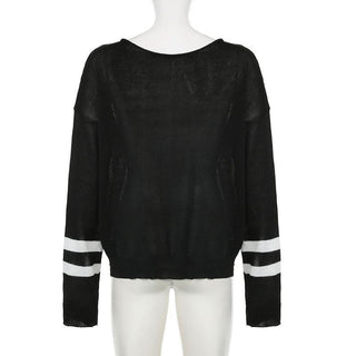 Long sleeve off shoulder "12" print knitted top