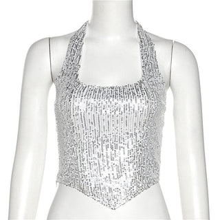 Beaded halter zip-up backless solid sleeveless crop top