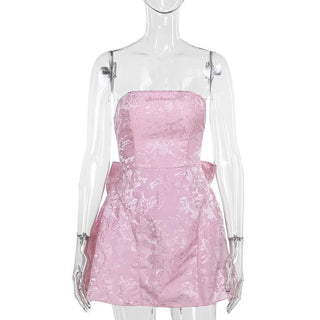 Textured bowknot lace up tube mini dress