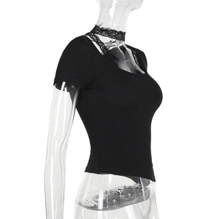Short sleeve u neck halter lace irregular top