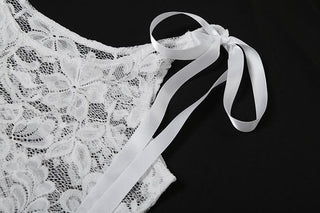 Sleeveless u neck lace bowknot knotted ribbon see through mini dress