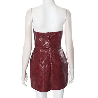 Zip-up PU leather sweetheart neck tube mini dress