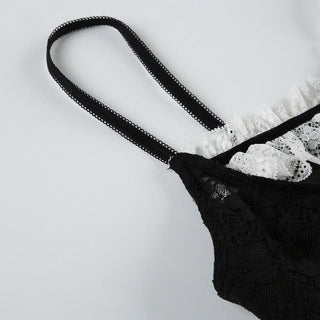 Lace backless button bowknot cami top