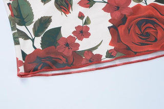 V neck backless flower print cami maxi skirt set