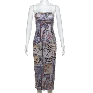 Print abstract contrast tube midi dress