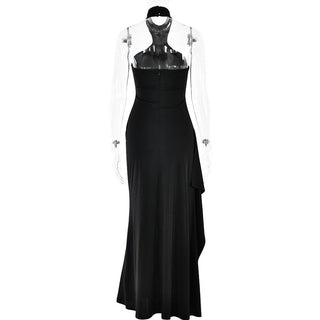 Halter high slit zip-up irregular maxi dress
