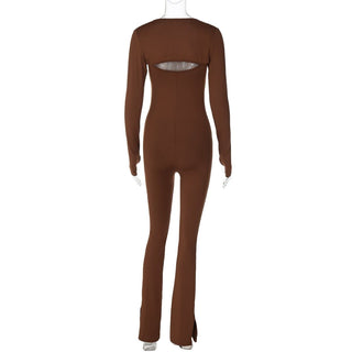 U neck long sleeve solid shrug 2 piece cami jumpsuit