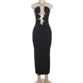 Hollow out cross front backless cami cut out maxi dress