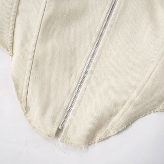 Zip-up backless corset raw hem tube top