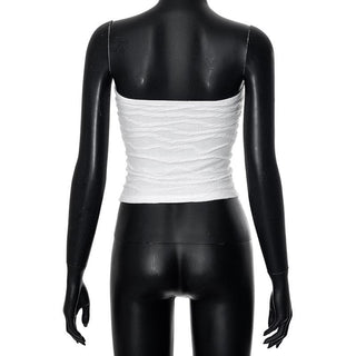 Textured solid backless ruched tube top