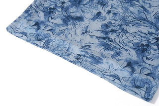 V neck lace hem print mesh knotted midi dress