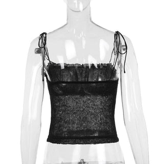 Knitted ruffle see through ruched cami top